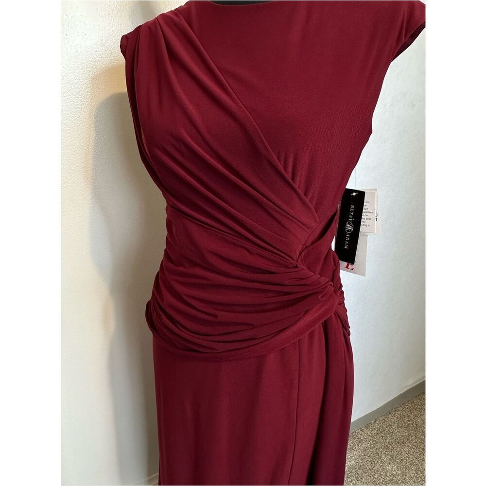 BETSY & ADAM Petite Cap Sleeve Gathered Gown Deep Burgundy Size 6P - Picture 14 of 17